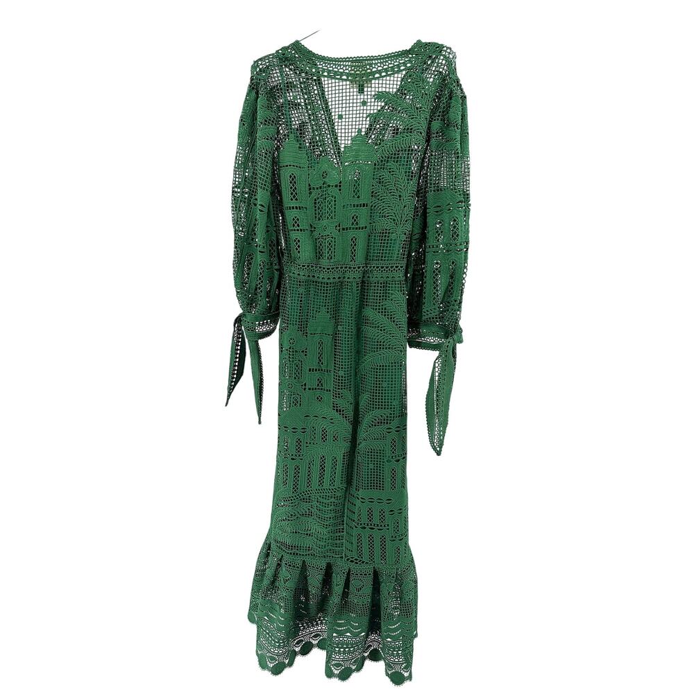 Farm Rio Green Guipure Lace Midi Maxi Dress Palm Motif 306101 Size M